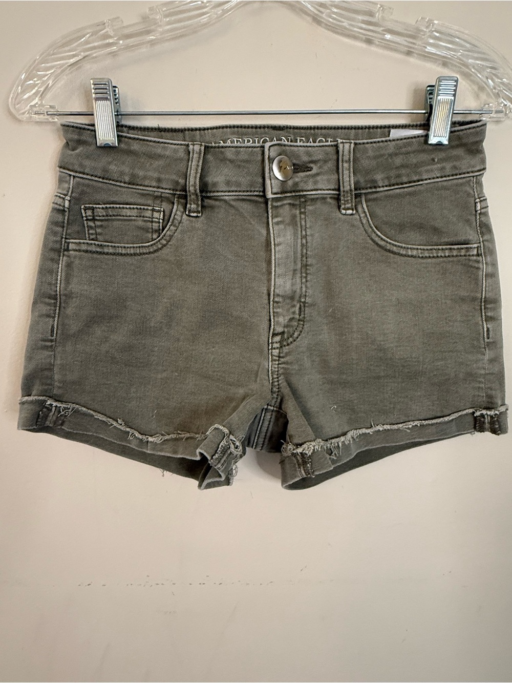 American Eagle Super Stretch shorts distressed faded army green SZ 4